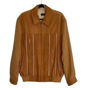 Torras Spain Mens Vintage Suede and Silk Bomber Jacket Tan Brown Size 44 Zip Up